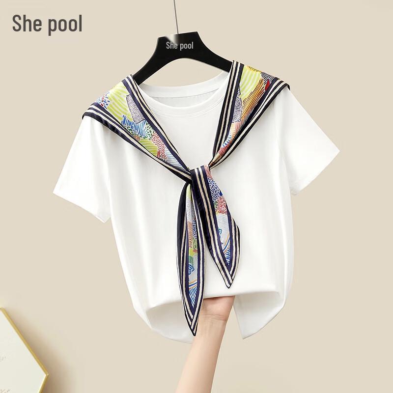 

Women s Slim Fit Round Neck T-shirt with Printed Shawl Overlay L