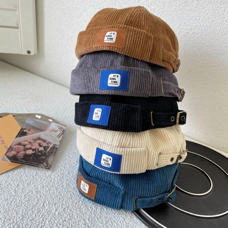 Hat men's tide early autumn retro corduroy landlord hat versatile melon fur hat women's literary hip-hop hat