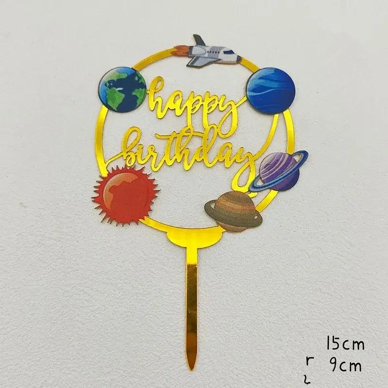 Ins Gold Space Planet Topper k narozeninám Stříbrný prvotřídní akrylový nástavec na dětskou párty Dekorace na dort pro miminka