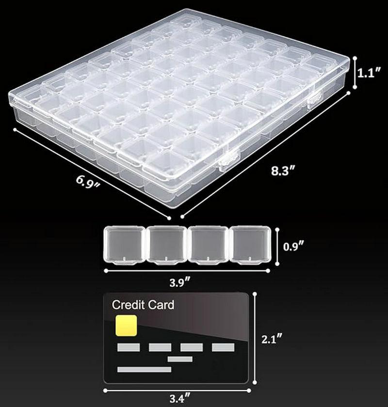 1Pcs 56 Grids Diamond Art Bead Organizer Box Compact & Portable Clear Plastic Case for Jewelry & Gems Storage and Organizing