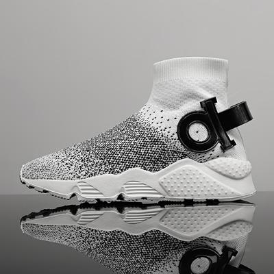 Fashion Men's Sports Casual Shoes Large Size Fly Woven Breathable High-top Black Socks Shoes Trendy Street Non-slip Basketball Sneakers