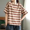 T-shirt for Women Summer Large Size Cotton T-shirt Soft Loose Printed Casual Striped Pullover T-shirt Top