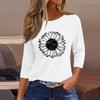Women's Fashion Casual Round Neck 3/4 Sleeve Loose  Printed T-Shirt Ladies Top