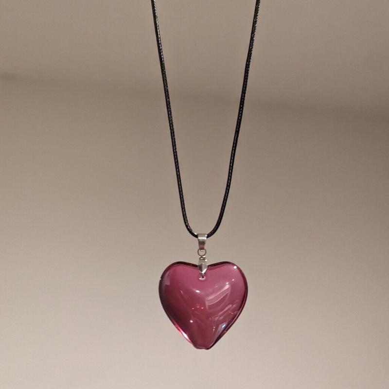 Y2K Purple Heart Crystal Necklace Pendant