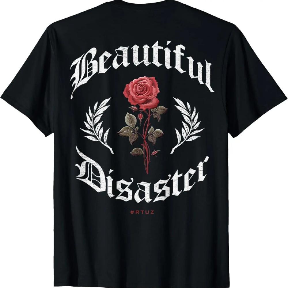 

Urban Hip Hop Vintage Hipster Y2K Back Print Streetwear Rose T-Shirt S