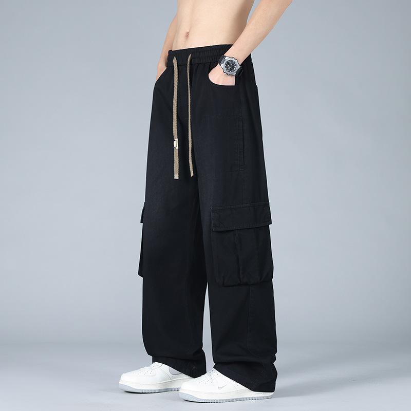 

Мужские джинсы больших размеров в стиле ретро, летние тонкие брюки с широкими прямыми штанинами L чёрный