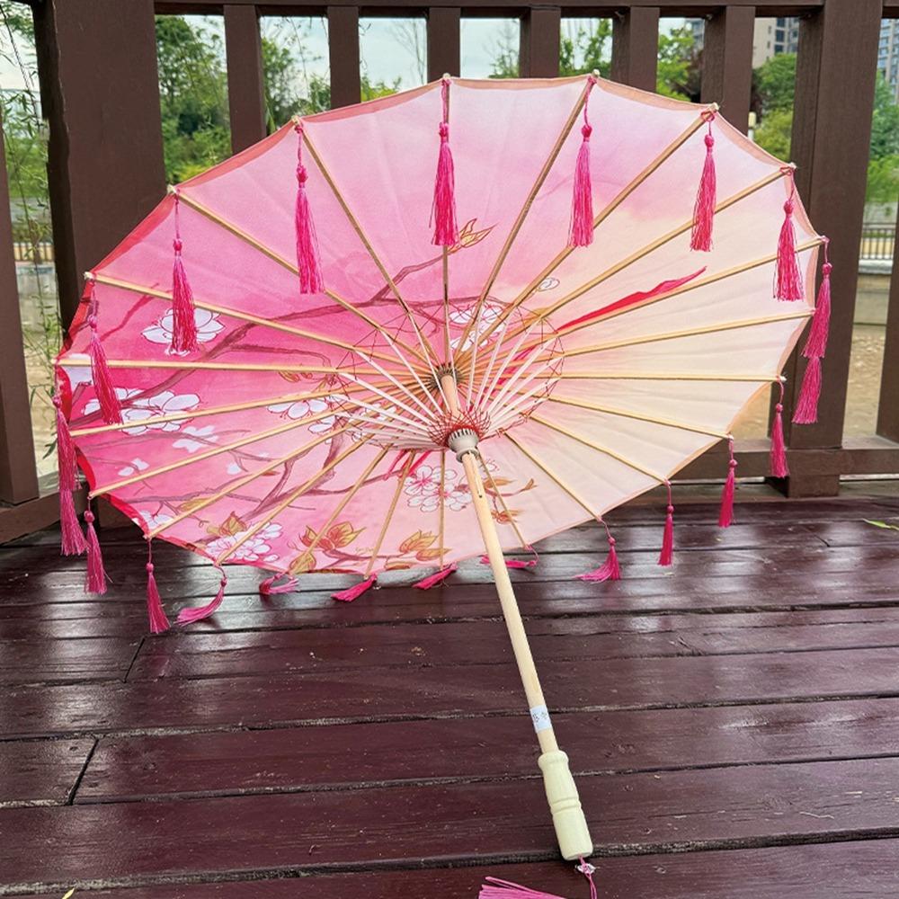 70cm Silk Fabric Tassel Umbrella Chinese Style Ancient Dance Umbrella Hanfu Photography Prop