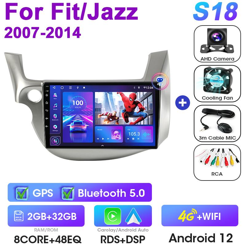 2 Din Android 12 Car Radio For Honda FIT JAZZ 2007 - 2014 Multimedia Video Player Navigation GPS Stereo Carplay Auto 4G RDS DVD