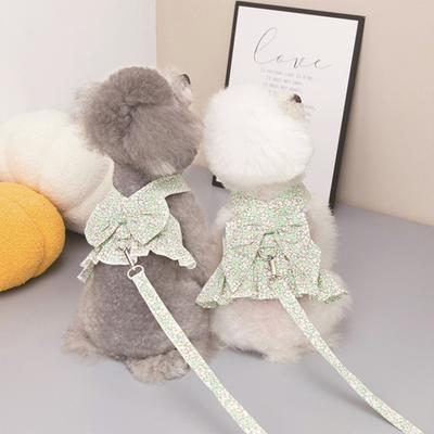Yousheng Pet Dress Breathable Ruffle Trim Polyester Fashion Bowknot Floral Printing Puppy Dress Harness for Outdoors