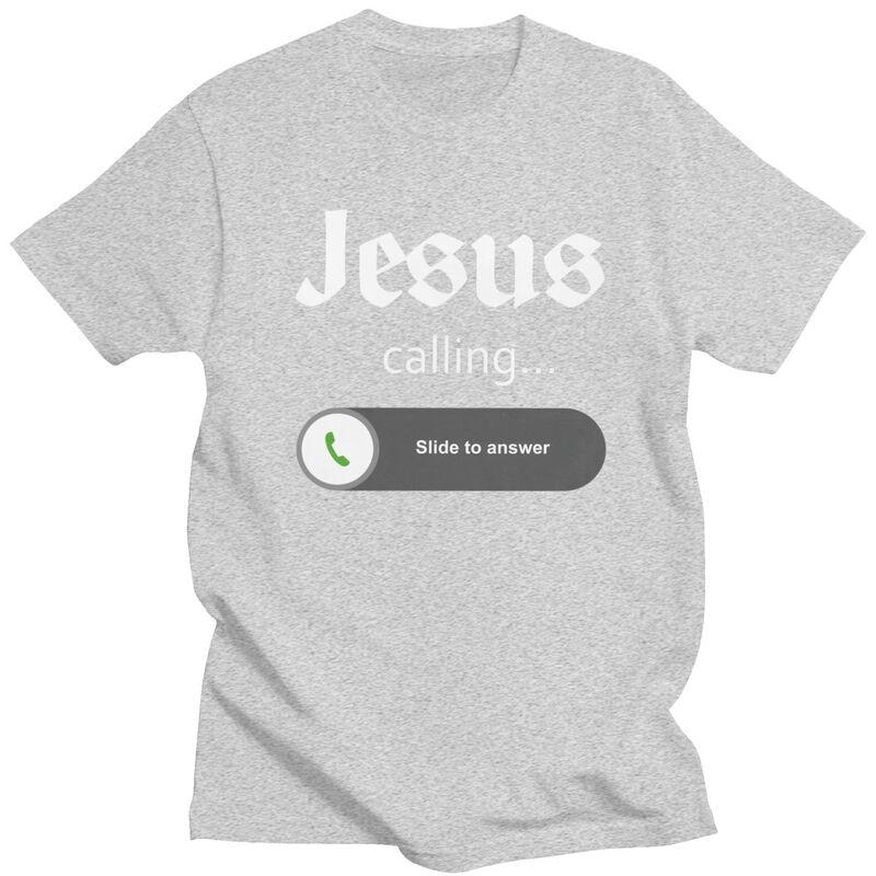 Mens Jesus Is Calling T Shirt Short Sleeves Cotton Tshirts Valentines Day Gift Leisure Funny Christian Joke Quote Tee Clothes