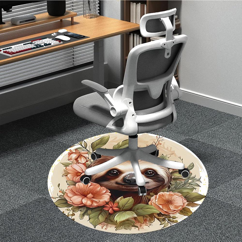 1pc Sloth Floral Print Carpet for Office Non-Slip, Round Carpet, Soft & Comfortable, Carpet for Office, Lightweight Round Floor Mat