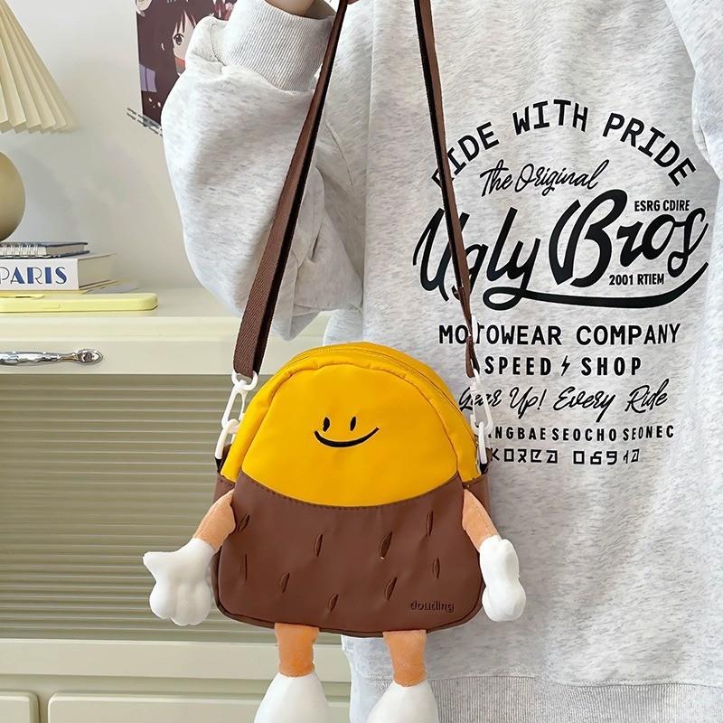 Charming Japanese Style Plush Potato Cartoon Crossbody Bag For Kids With Fun Print