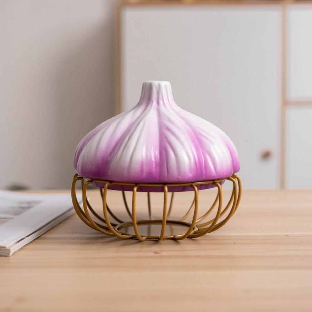 Space Saving Garlic Ginger Basket Ceramic Kitchen Shelf Garlic Shape Storage Basket Kitchen Purple Gold