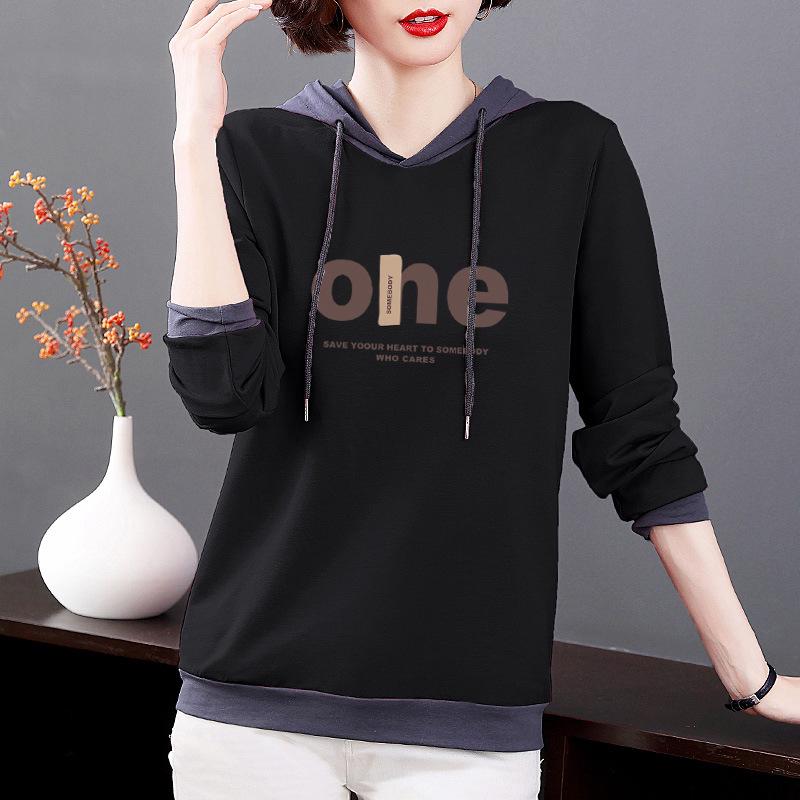 

Женская хлопковая толстовка с капюшоном свободного кроя в корейском стиле 2025 года - Большой размер, для среднего возраста, модный топ 4XL (Recommended 140-155 Jin)