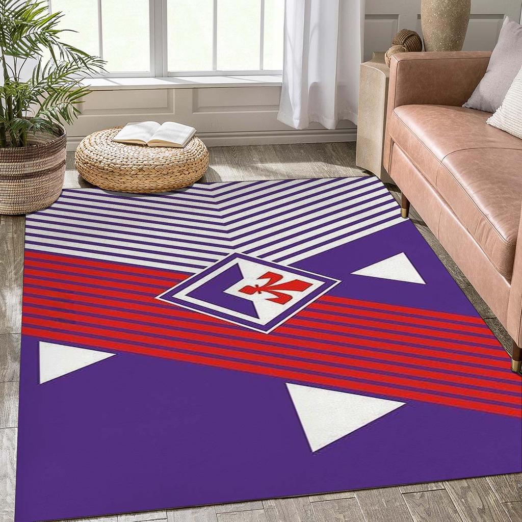ACF Fiorentina Football Club Splash Style Area Rug, Dark Purple Texture Logo Floor Mat, Non Slip Carpet for Living Room Bedroom, Sports Decor Rug