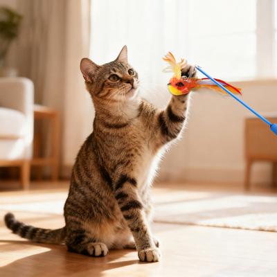 Cat Teaser Wand Replacement Plush Bird with Feathers And Bell Jingling Cat Teaser Interactive Cat Toy