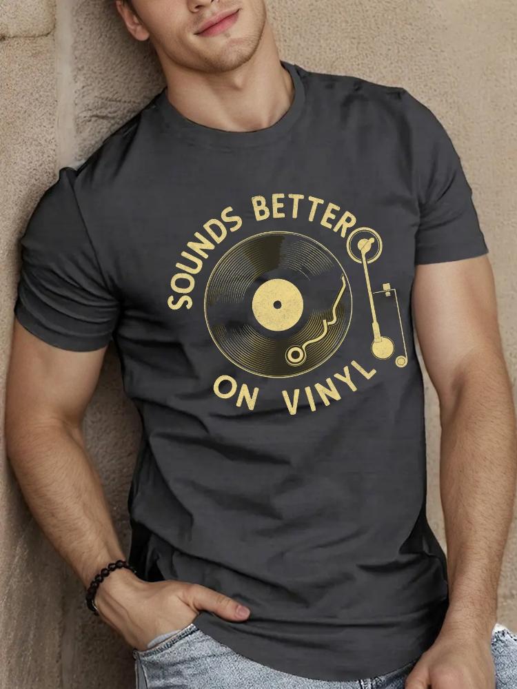 record player SOUNDS BETTER ON VINYL design100 cotton summer casual Oneck short sleeve printed mens Tshirt