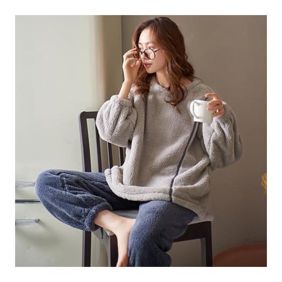 [OUBINEWER] Paired Pajamas, Winter, Matched Look, Pajamas, Women's, Men's, Fluffy Room Wear, Women's Fluffy Loungewear, Fleece Lining, Long Sleeves,
