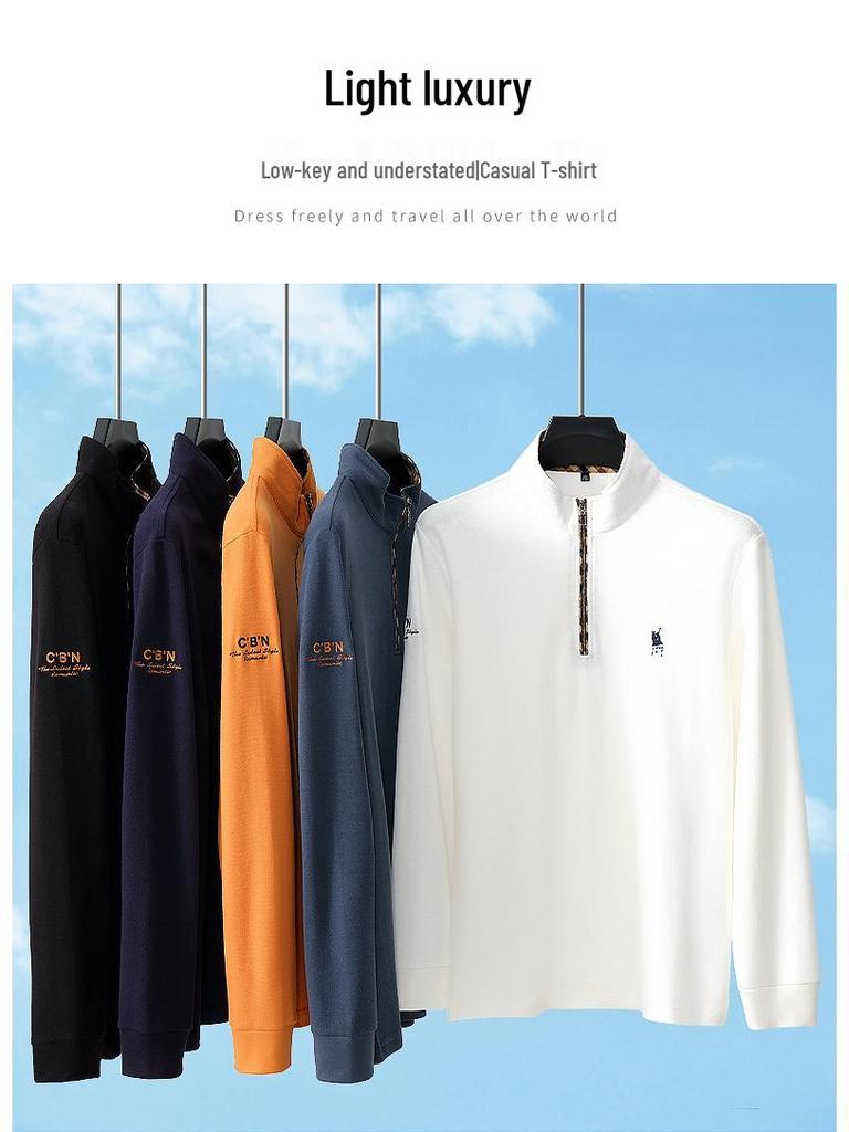 Men's Autumn/Winter 2025 Python Dragon Embroidered Long Sleeve Half-Zip Stand Collar Casual Top