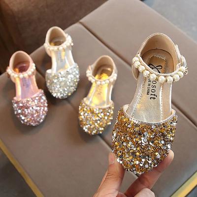 Letnie dziewczęce buty Bead Mary Janes Mieszkania Fling Princess Shoes Buty taneczne dla dzieci Sandały dziecięce Buty ślubne dla dzieci Złote