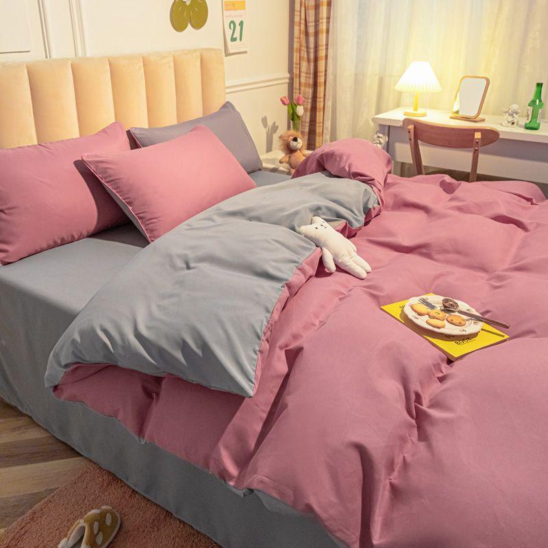 Korean Solid Purple Bedding Set Soft Flat Sheet Duvet Cover Pillowcase Polyester Bed Linen Twin Queen Full Size Quilt Cover Set