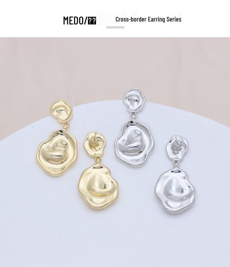 Geometric Irregular Concave-Convex Earrings: Simple, Fashionable Studs with S925 Silver Needle and Real Gold Color Retention