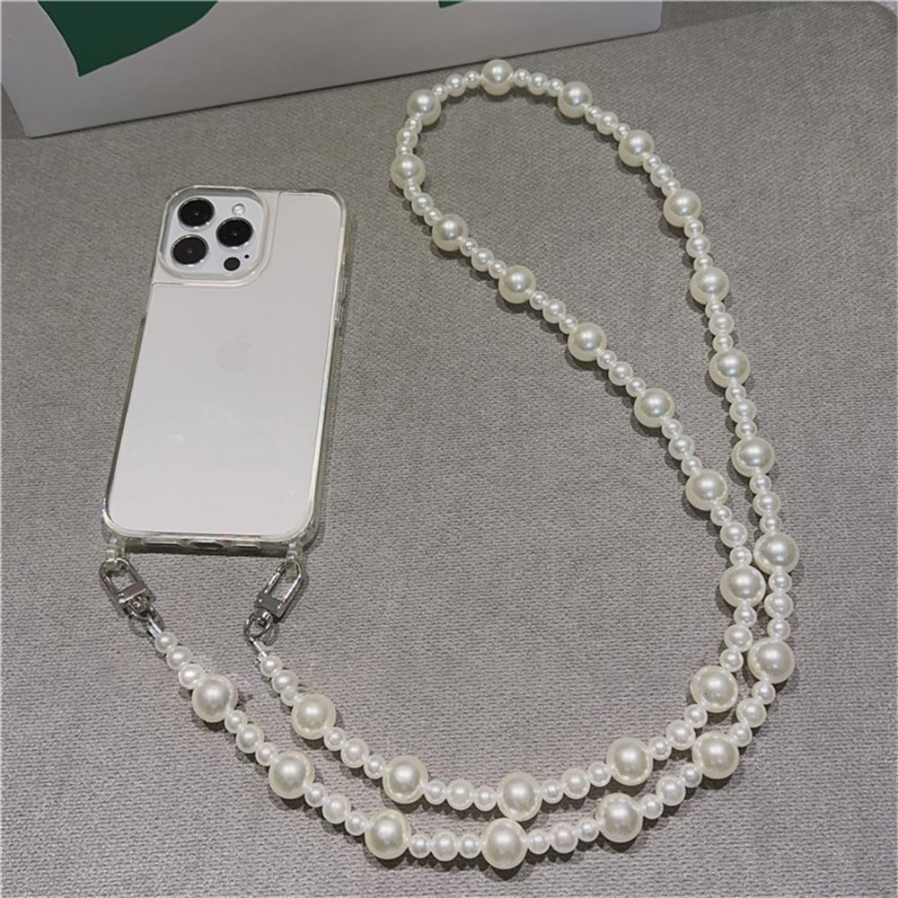 Luxury Crossbody Pearl Necklace Lanyard Transparent Case For iPhone 16 17 14 11 12 13 15 Pro Max XR X 8 7 Plus Chain Strap Cover