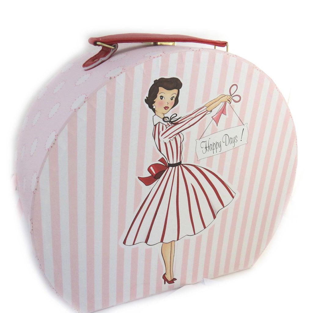 Les Trésors De Lily [N2027] - 3 Nesting Suitcases 'Mrs Smith' Pink Red