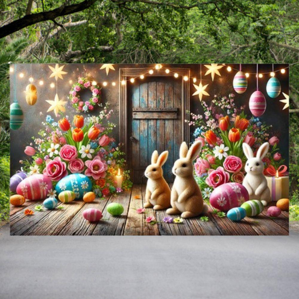 Colorful Easter Photography Backdrop Cartoon Easter Hanging Banner Poster Photo Props  Photo Booth