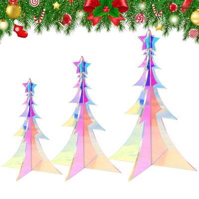 3pcs Prismatic Iridescent Christmas Tree Ornament Iridescent Colorful Acrylic 3D Decor Holographic Desktop Christmas Tree Decor