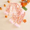 2025 Furry Halloween Pajama Set with Bowknot & Pumpkin Print - Two-Piece Turn-Down Collar Homewear