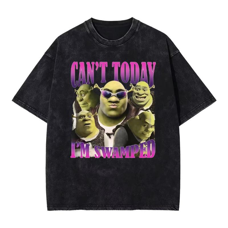 Nie Mogę Dziś Jestem Zawalone Koszulka Zmywana Vintage Śmieszna Shrek Zadufany Zielony Ogr Mem Koszulki Męskie Damskie Moda Humor Codzienna Koszulka