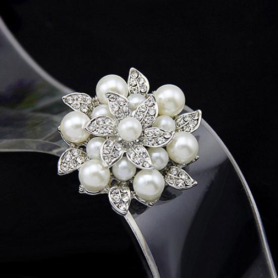 Elegant Flower Rhinestone Imitation Pearl Wedding Bridal Scarf Brooch Pin Gift