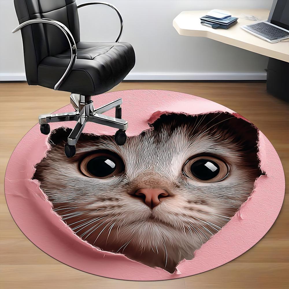 1PC Kitten Heart Office Round Area Rug, Indoor Mat Suitable ForOffice, Under Office Chairs Bedroom Living Room Home Decor, Room Deco, F018
