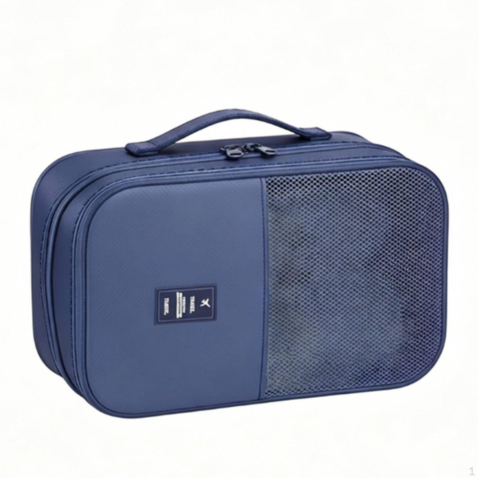 Travel Footwear Pouch Waterproof Luggage Shoe Organizer Easy to Clean Packing Cube for Commuters, Navy Blue M