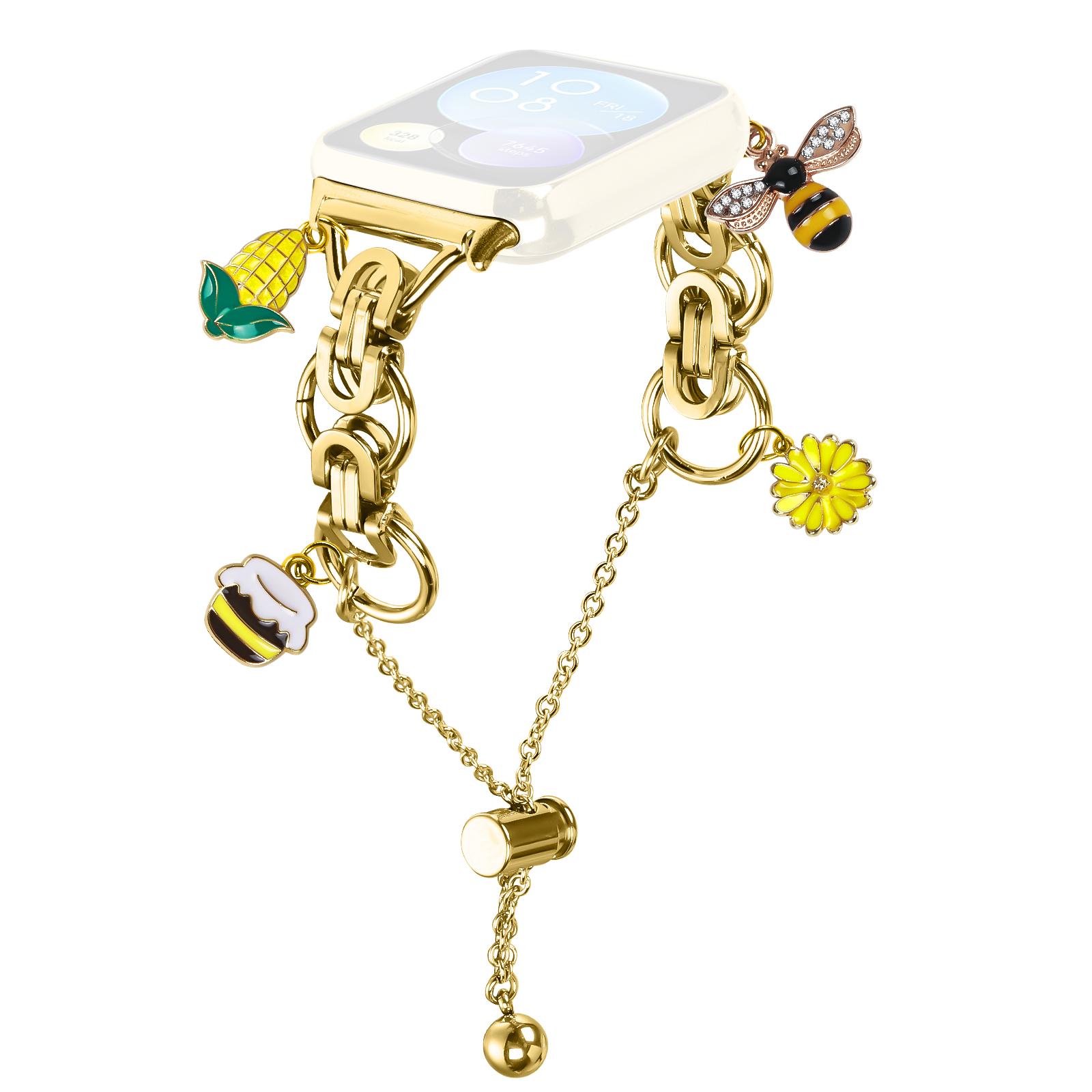 

For Xiaomi Smart Band 8 Pro Electroplated Metal Alloy Band Single Loop Chain Bracelet Strap Gold