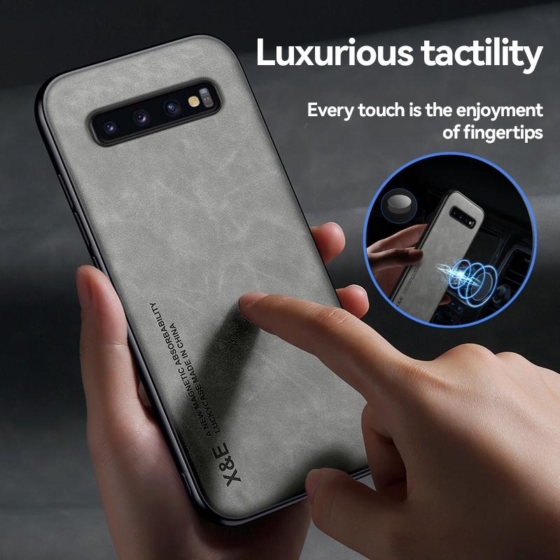 For Samsung S 10 S10+ Plus Case Car Magnetic Holder Leather Back Cover For Samsung Galaxy S10 Plus Soft TPU Frame Protect Funda