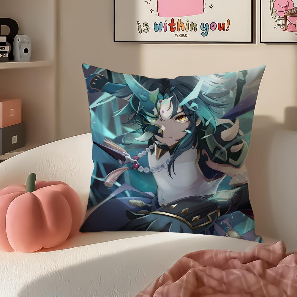 Game Genshin Xiao Cushion Cover Pillowcase Short Plush Invisible zipper Room Sofa Cushion Cover