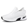 Men's 8CM Hidden Height Flyknit Running Shoes with Thick Platform Sole, Mesh Upper, White.