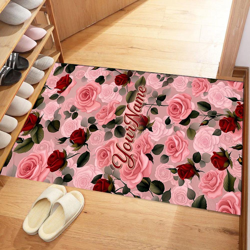 Rose Customize Your Name Carpet Design for Game Room Kitchen Study room Foyer Antislip Carpet Decorate Offices Perfect Gift for Women/Men