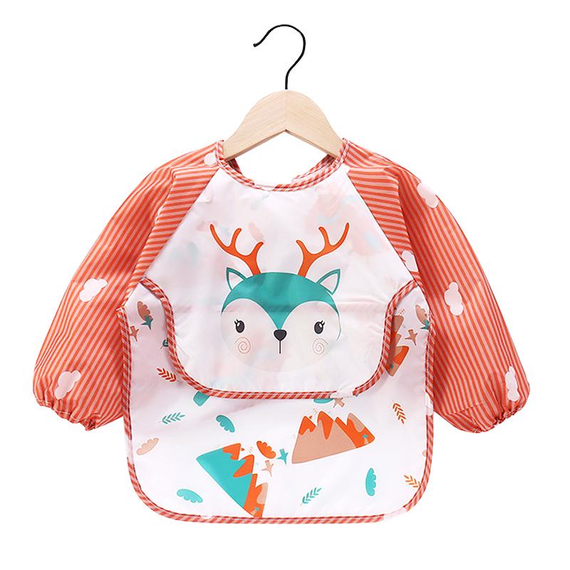Cute Baby Bibs Toddler Baberos Bavoir Waterproof Long Sleeve Apron Cartoon Animals Children Feeding Smock Bib Baby Stuff 0-3Y