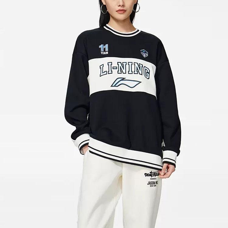 Li Ning Sports Lifestyle Series Logo Color Block Fleece Long Sleeve Sweatshirt Women Sweatshirt Black AWDSH70-2