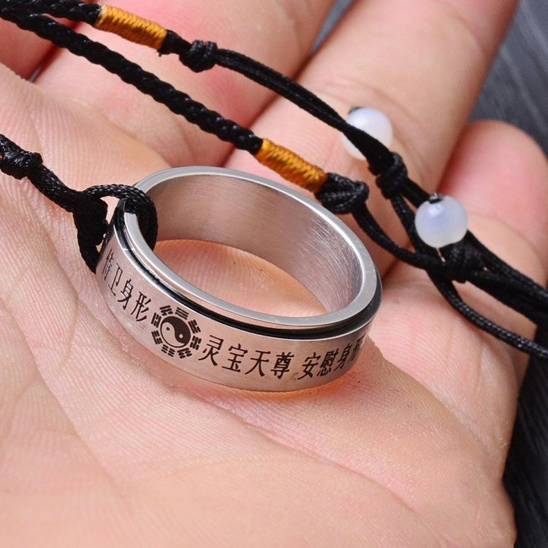 National Style Clean Titanium Steel Rotary Ring Antique China Chic Stainless Steel Jewelry