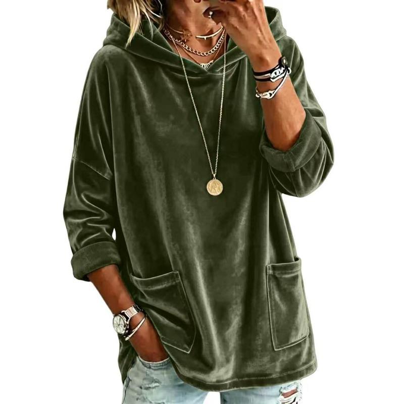 Women S Loose Hooded Long Sleeve Batwing Sleeve Sweatshirt Solid Color
