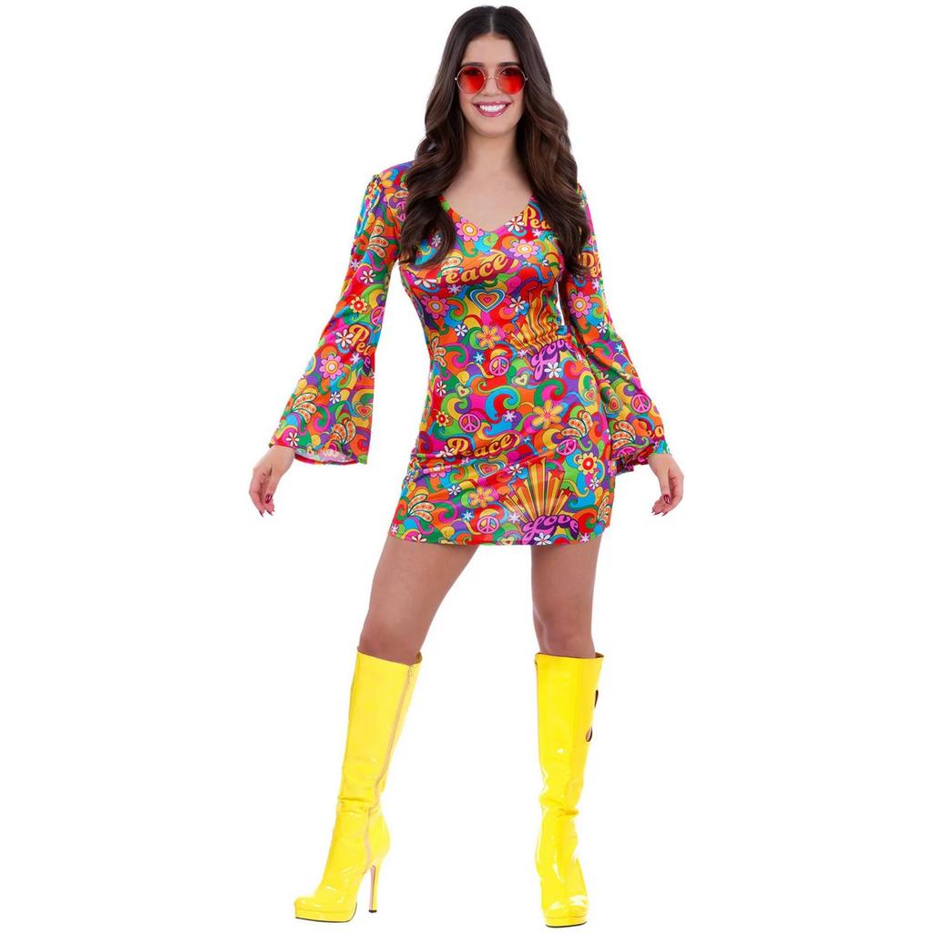 Smiffys Womens/Ladies 60s Rainbow Peace Hippie Costume