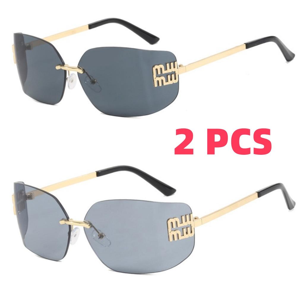 Luxury Metal Women Rimless Sunglasses Vintage High Quality Large Frame UV Protection Beach Travel Accessories