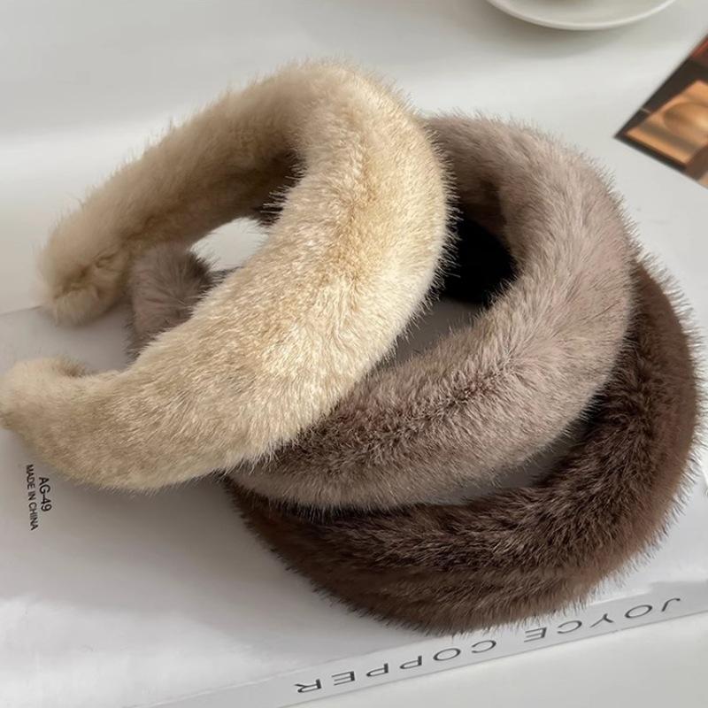 Solid Color Widen Thicken Hair Bands Women Girls Sweet Versatile Soft Fluffy Furry Hair Hoops Winter Hair Accessories Gifts