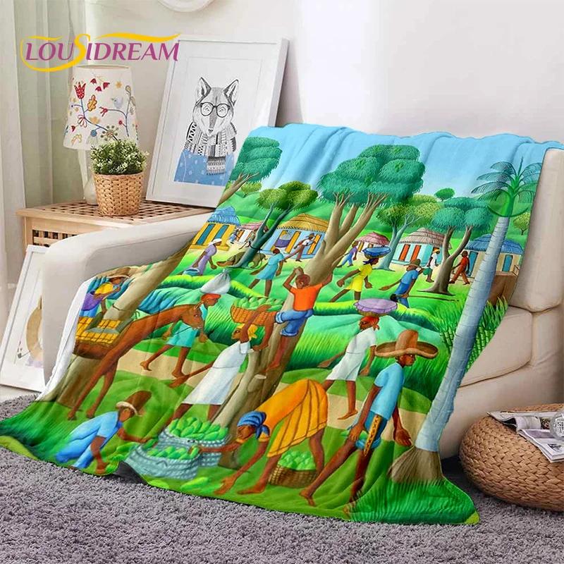 Cartoon Africa Ethiopian Custom Painting Art Soft Flannel Blanket for Bed Bedroom Sofa Picnic,Throw Blanket for Outdoors Leisure