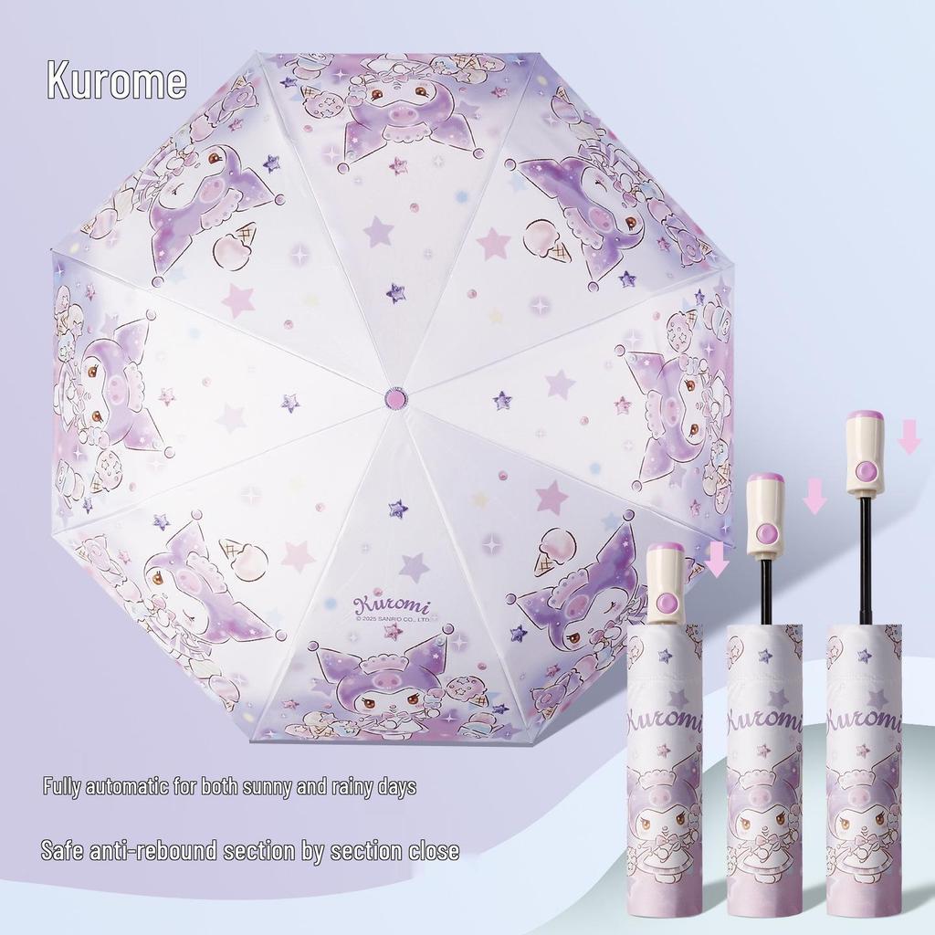 Auto Anti-Rebound Cartoon Umbrella for Female Students: Foldable, Portable, Dual-Use Sun and Rain Protection