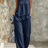 Women's Sleeveless Asymmetrical Top and Wide Leg Pants Two Piece Loose Casual Set